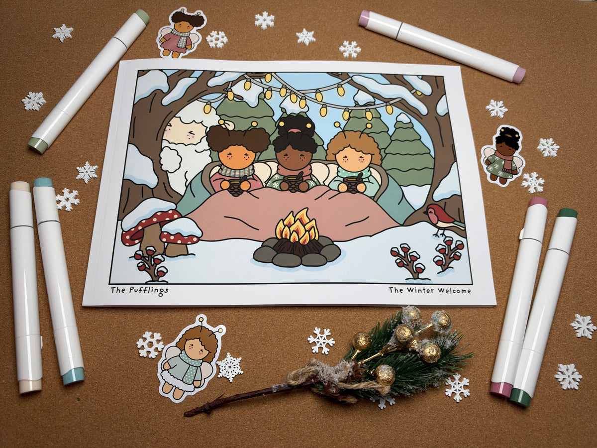 The Winter Welcome — Grey Lines Cardstock Colouring Book
